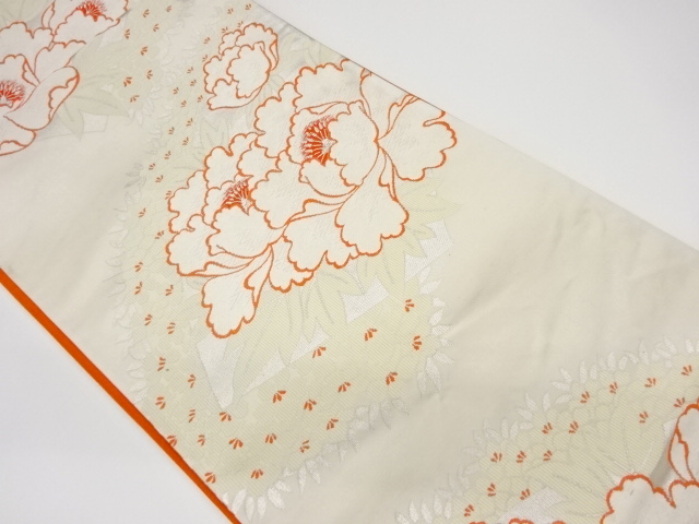JAPANESE KIMONO / VINTAGE FUKURO OBI / WOVEN PEONY & FLOWERS